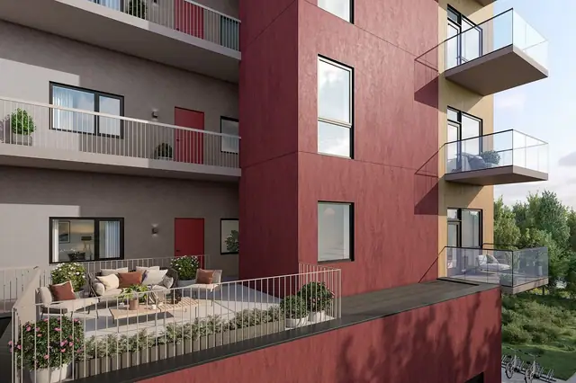 Flere av leilighetene i 2.etasje disponerer ekstra terrasse-areal