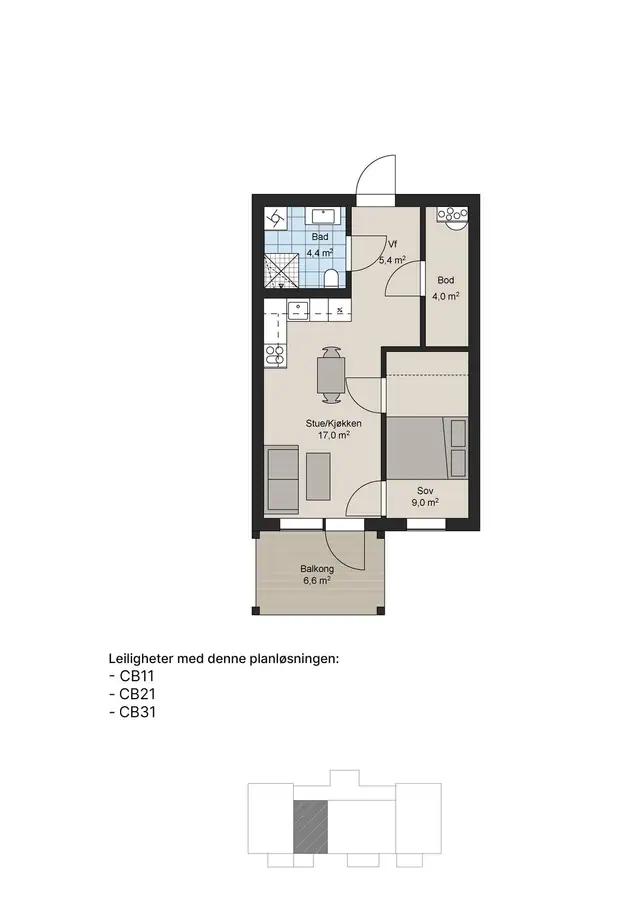 Plantegning 2-roms leilighet