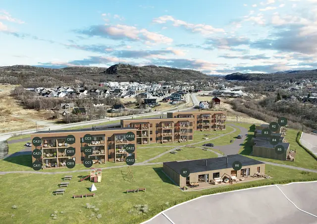 Oversikt over leiligheter og rekkehus (illustrasjon - avvik kan forekomme)